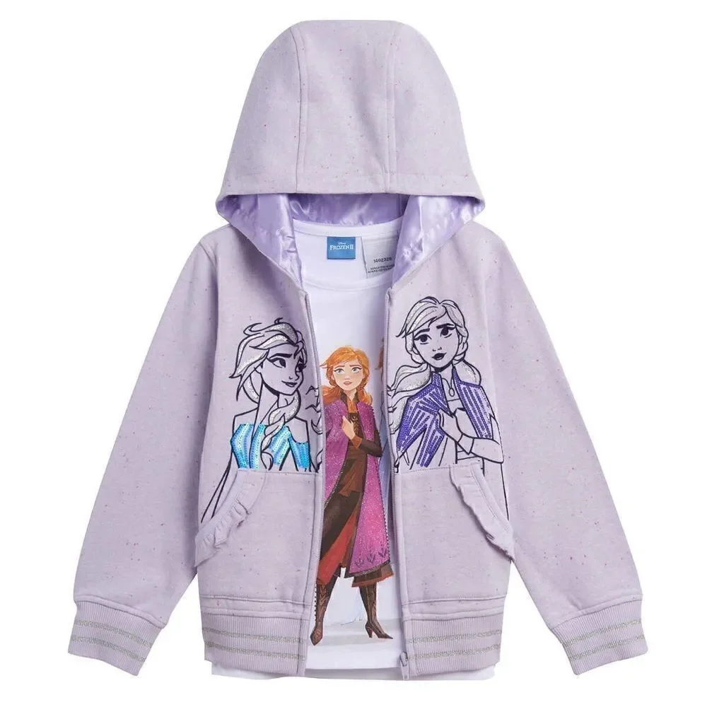 NEW! NWT DISNEY FROZEN Kids Hoodie and Tee 2 Piece Set, Purple - Picture 2 of 12